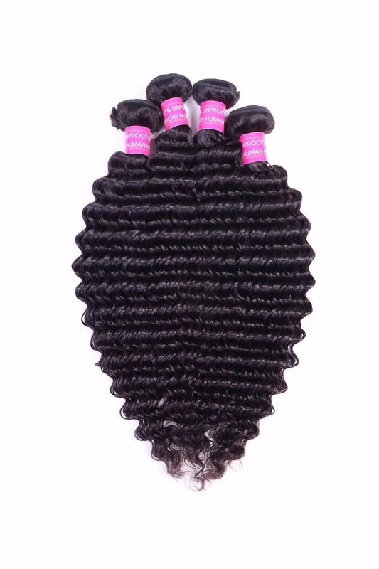 Cheveux vierges bruts ondulés profonds 12"-30"